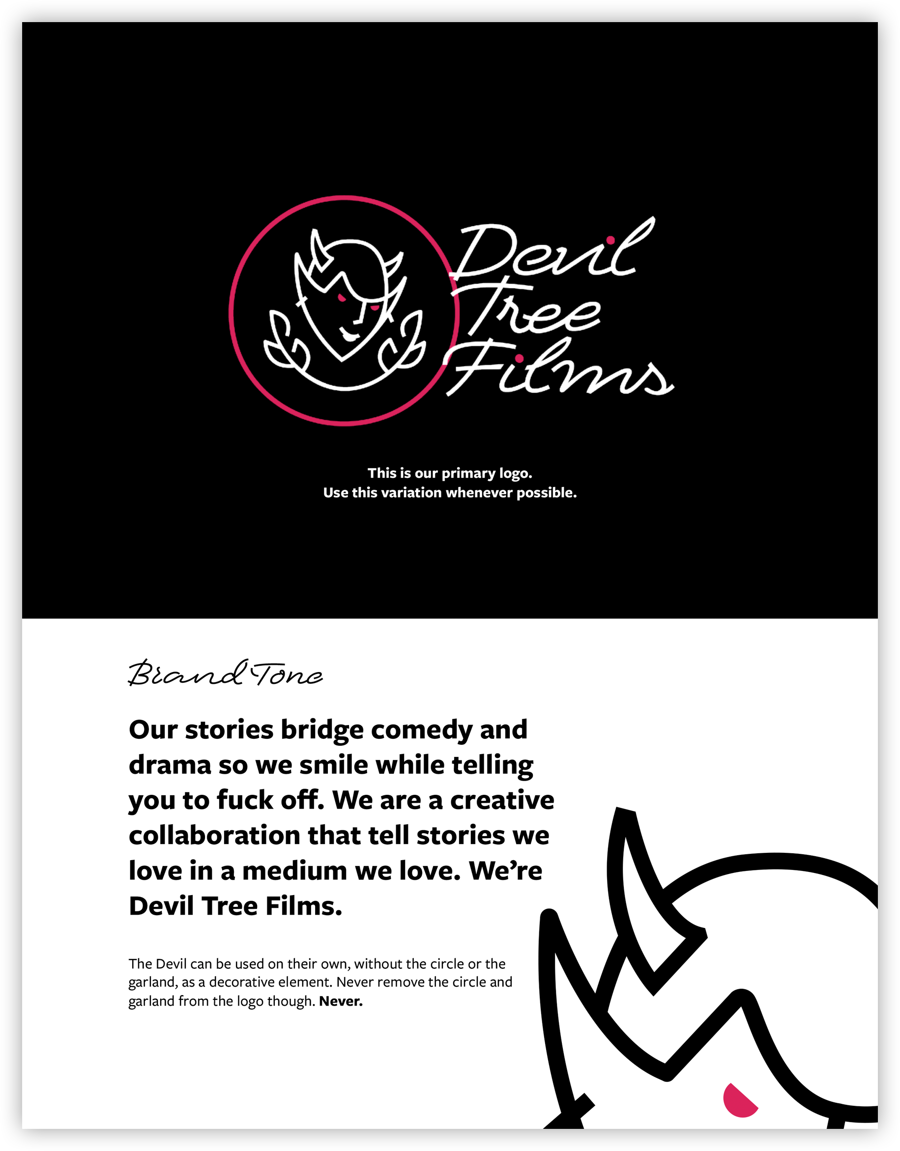 The first page of the Devil Tree Films style guide.